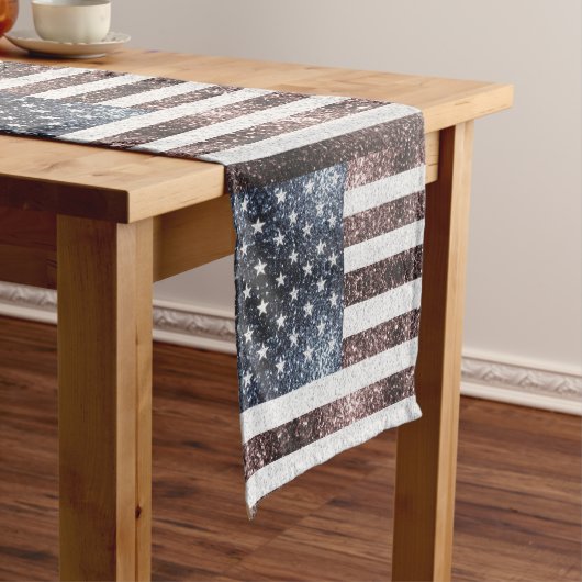 Rustic Red White Blue Sparkles USA vlag Korte Tafelloper (Voorbeeld)