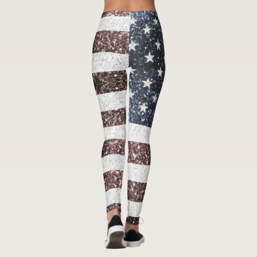 Rustic Red White Blue Sparkles USA vlag Leggings (Achterkant)