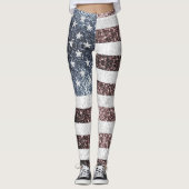 Rustic Red White Blue Sparkles USA vlag Leggings (Voorkant)