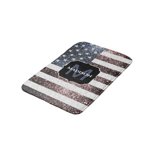 Rustic Red White Blue Sparkles USA vlag Monogram Badmat (Gekanteld)