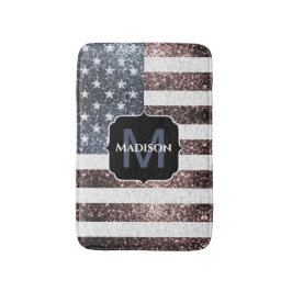 Rustic Red White Blue Sparkles USA vlag Monogram Badmat