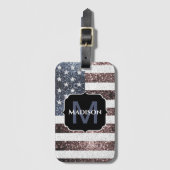 Rustic Red White Blue Sparkles USA vlag Monogram Bagagelabel (Voorkant (verticaal))