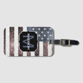 Rustic Red White Blue Sparkles USA vlag Monogram Bagagelabel (Voorkant (horizontaal))