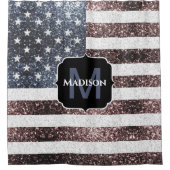 Rustic Red White Blue Sparkles USA vlag Monogram Douchegordijn (Voorkant)