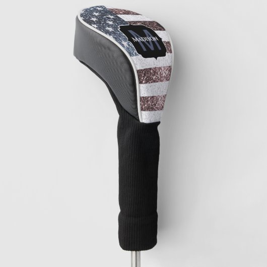 Rustic Red White Blue Sparkles USA vlag Monogram Golfheadcover (Schuin)