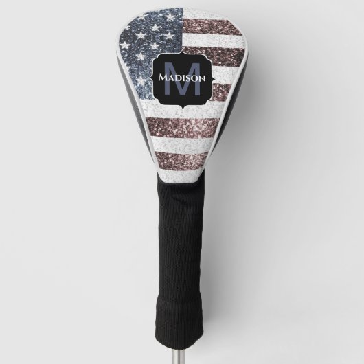 Rustic Red White Blue Sparkles USA vlag Monogram Golfheadcover (Voorkant)