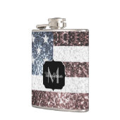 Rustic Red White Blue Sparkles USA vlag Monogram Heupfles (Links)