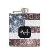 Rustic Red White Blue Sparkles USA vlag Monogram Heupfles (Voorkant)