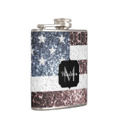 Rustic Red White Blue Sparkles USA vlag Monogram Heupfles (Rechts)