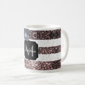 Rustic Red White Blue Sparkles USA vlag Monogram Koffiemok (Voorkant rechts)