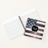 Rustic Red White Blue Sparkles USA vlag Monogram Notitieboek (Binnen)