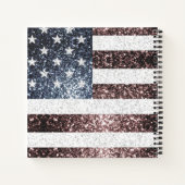 Rustic Red White Blue Sparkles USA vlag Monogram Notitieboek (Achterkant)