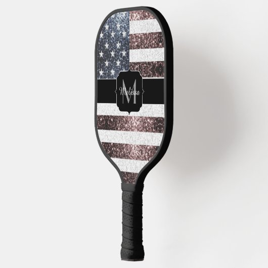 Rustic Red White Blue Sparkles USA vlag Monogram Pickleball Paddle (Links)