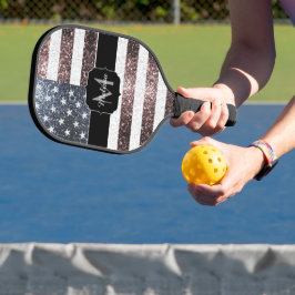 Rustic Red White Blue Sparkles USA vlag Monogram Pickleball Paddle