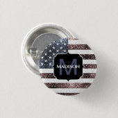 Rustic Red White Blue Sparkles USA vlag Monogram Ronde Button 3,2 Cm (Voorkant /achterkant)