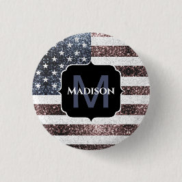 Rustic Red White Blue Sparkles USA vlag Monogram Ronde Button 3,2 Cm