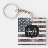 Rustic Red White Blue Sparkles USA vlag Monogram Sleutelhanger (voorkant)