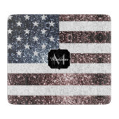 Rustic Red White Blue Sparkles USA vlag Monogram Snijplank (Voorkant)