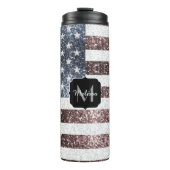 Rustic Red White Blue Sparkles USA vlag Monogram Thermosbeker (Voorkant)