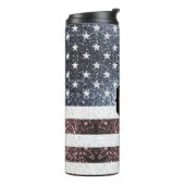 Rustic Red White Blue Sparkles USA vlag Monogram Thermosbeker (Gedraaid links)