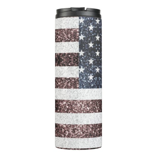 Rustic Red White Blue Sparkles USA vlag Monogram Thermosbeker (Achterkant)