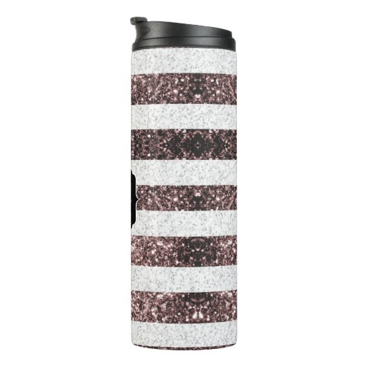 Rustic Red White Blue Sparkles USA vlag Monogram Thermosbeker (Geroteerd rechts)