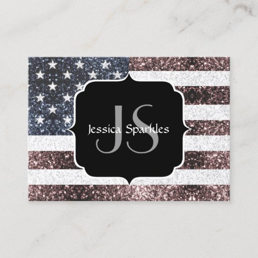Rustic Red White Blue Sparkles USA vlag Monogram Visitekaartje (Voorkant)
