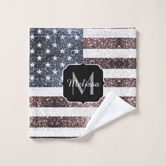 Rustic Red White Blue Sparkles USA vlag Monogram Washandje (Wasdoekje)