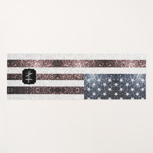 Rustic Red White Blue Sparkles USA vlag Monogram Yogamat (Voorkant (horizontaal))