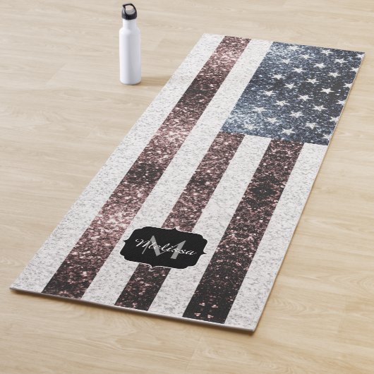Rustic Red White Blue Sparkles USA vlag Monogram Yogamat (In situ)