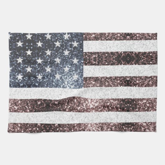 Rustic Red White Blue Sparkles USA vlag Theedoek (Horizontaal)