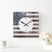 Rustic Red White Blue Sparkles USA vlag Vierkante Klok (Huis)