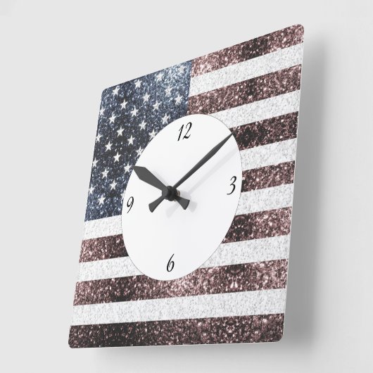 Rustic Red White Blue Sparkles USA vlag Vierkante Klok (Hoek)