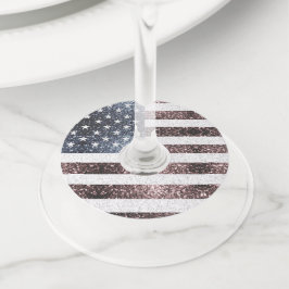 Rustic Red White Blue Sparkles USA vlag Wijnglaslabel