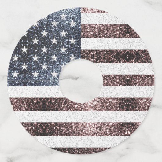 Rustic Red White Blue Sparkles USA vlag Wijnglaslabel (Voorkant)