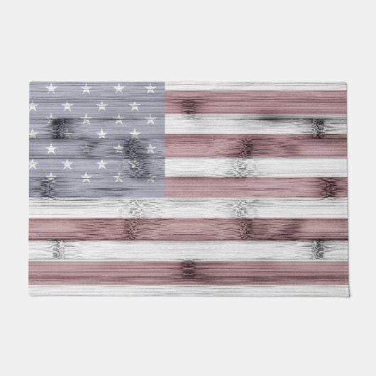 Rustic Red White Blue Wood USA vlag Amerika Deurmat (Voorkant)