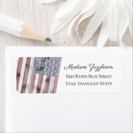 Rustic Red White Blue Wood USA vlag Amerika Etiket