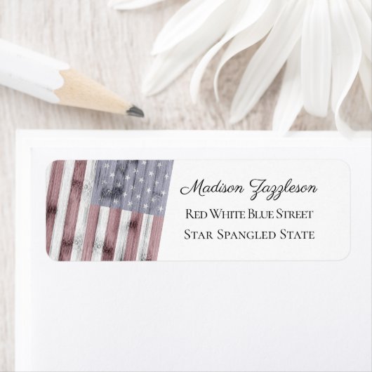 Rustic Red White Blue Wood USA vlag Amerika Etiket (Insitu)