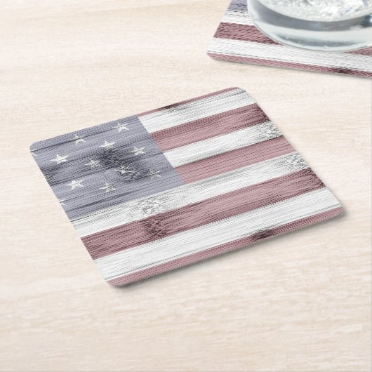 Rustic Red White Blue Wood USA vlag Amerika Kartonnen Onderzetters (Schuin)
