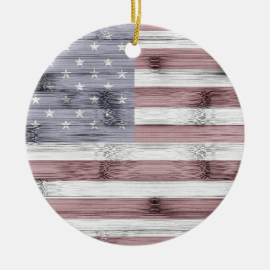 Rustic Red White Blue Wood USA vlag Amerika Keramisch Ornament (Voorkant)