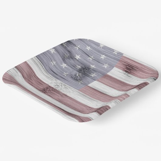 Rustic Red White Blue Wood USA vlag Amerika Papieren Bordje (Gebogen)