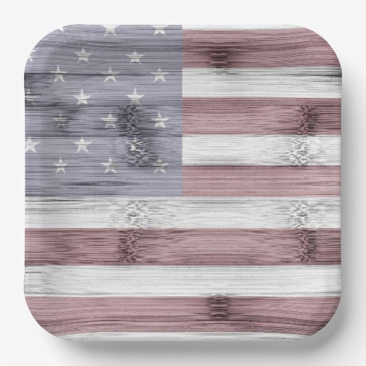 Rustic Red White Blue Wood USA vlag Amerika Papieren Bordje (Voorkant)