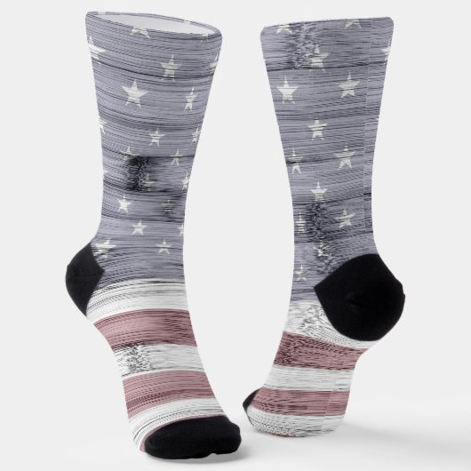 Rustic Red White Blue Wood USA vlag Amerika Sokken (Gebogen)