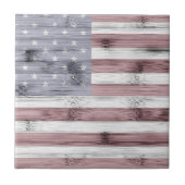Rustic Red White Blue Wood USA vlag Amerika Tegeltje (Voorkant)