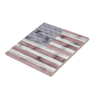 Rustic Red White Blue Wood USA vlag Amerika Tegeltje