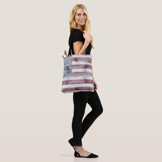 Rustic Red White Blue Wood USA vlag Amerika Tote Bag (Op model)