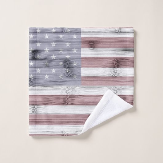 Rustic Red White Blue Wood USA vlag Amerika Washandje (Wasdoekje)