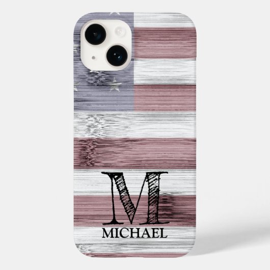 Rustic Red White Blue Wood USA vlag Monogram Case-Mate iPhone Case (Achterkant)