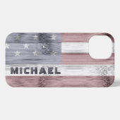 Rustic Red White Blue Wood USA vlag Monogram iPhone Hoesje (Achterkant horizontaal)