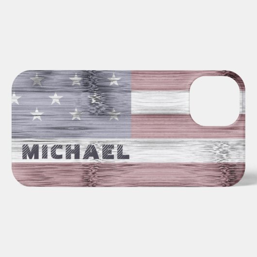 Rustic Red White Blue Wood USA vlag Monogram iPhone Hoesje (Achterkant horizontaal)
